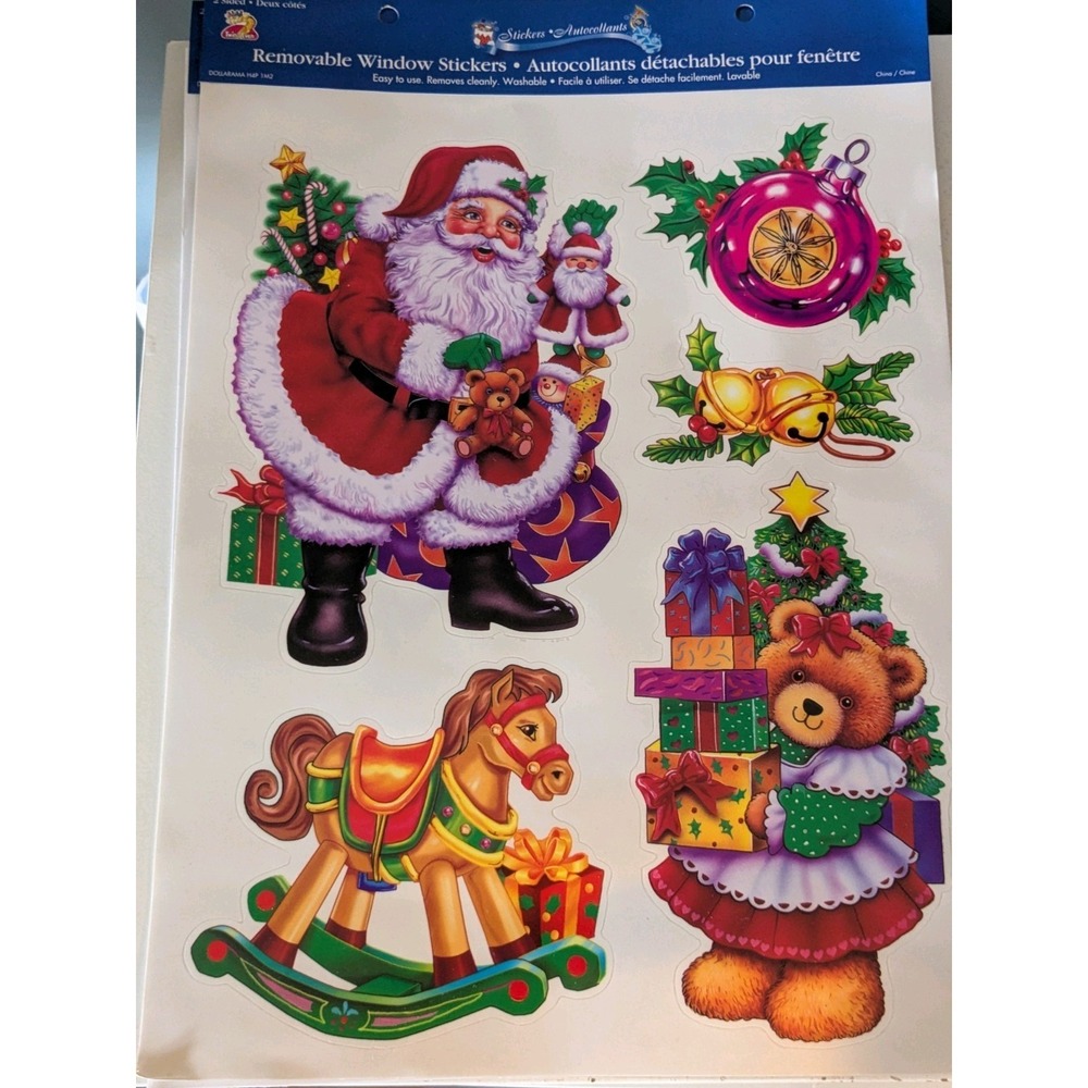 Vintage Christmas Window Stickers Santa Teddy Bear‎ Holiday Decals Lot 2